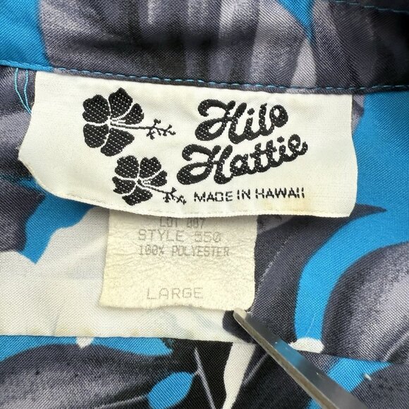 Hilo Hattie VTG Mens L Blue Floral Hawaiian Short Sleeve Shirt Aloha - Picture 5 of 6